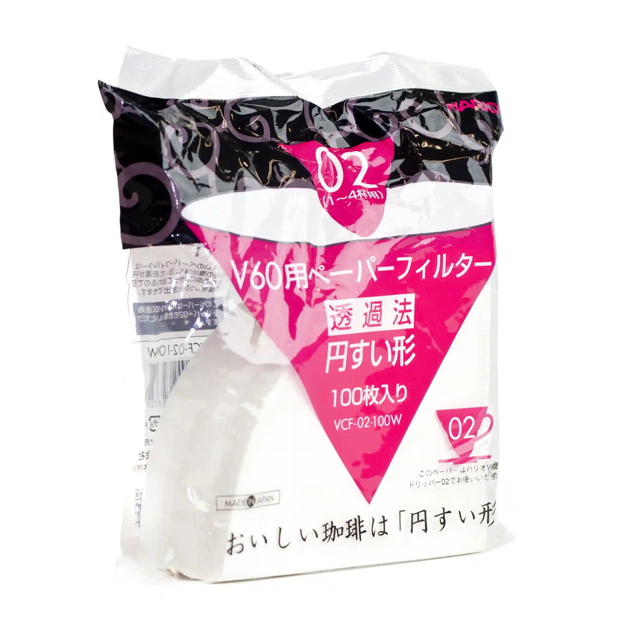 Hario V60 Filters for the 02 Dripper - White Paper - Pack of 100 (Tabbed)