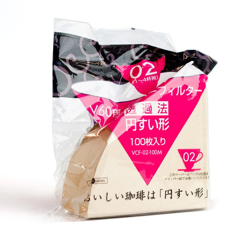 Hario V60 Filters for the 02 Dripper - Brown Paper - Pack of 100 (Tabbed)